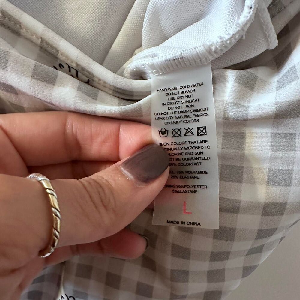 Gingham & Daisy One Piece Swimsuit White & Grey Sz L - Picture 3 of 3